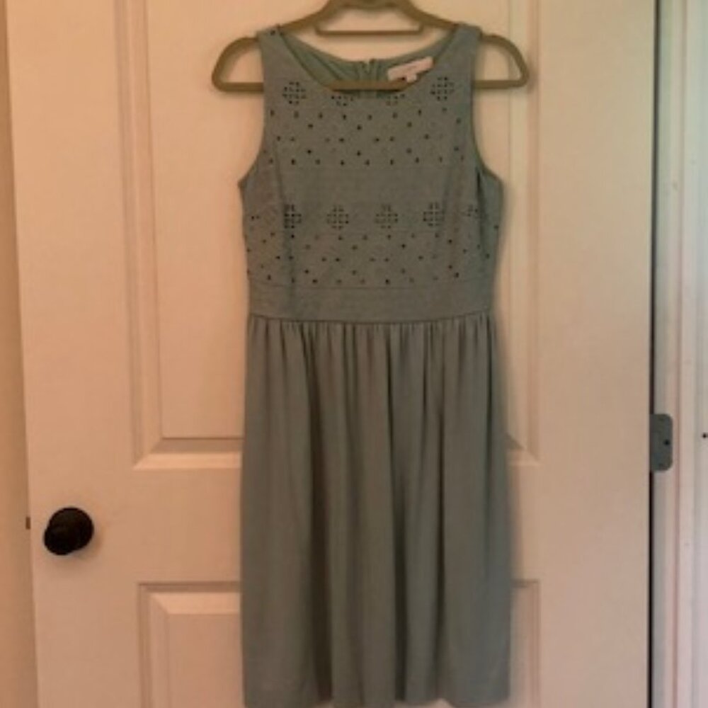 NWT Ann Taylor Loft Eyelet Design Teal Blue Green Dress, Zip Back Lined, Size 4